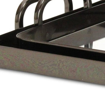 Set of Two Pewter Aluminum And Mirrored Glass Handmade Serving Trays