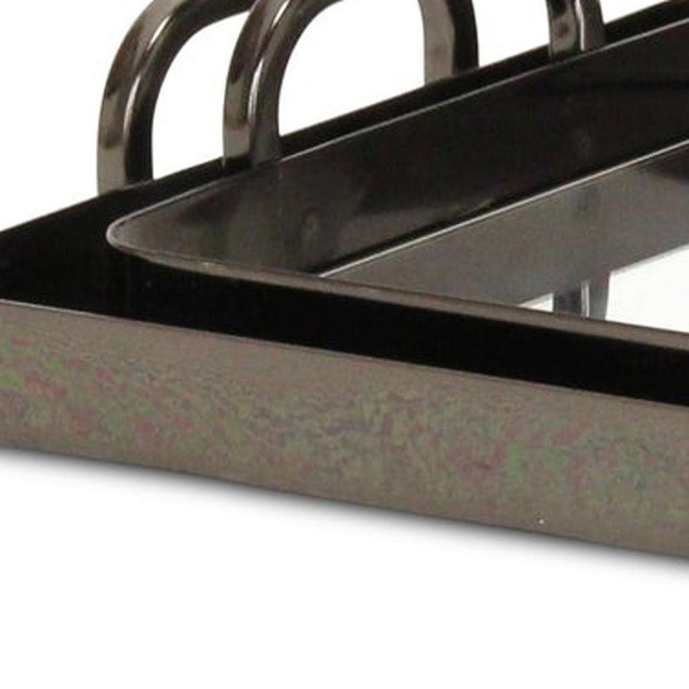 Set of Two Pewter Aluminum And Mirrored Glass Handmade Serving Trays