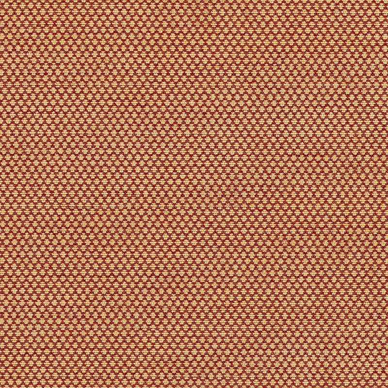 Rust-red and gold jacquard woven fabric with tiny repeating diamond motif; upholstery textile.