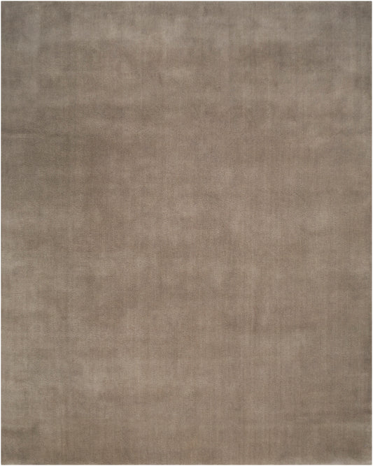 Taupe-brown textured rug with soft mottled finish; rectangular floor covering for living spaces.