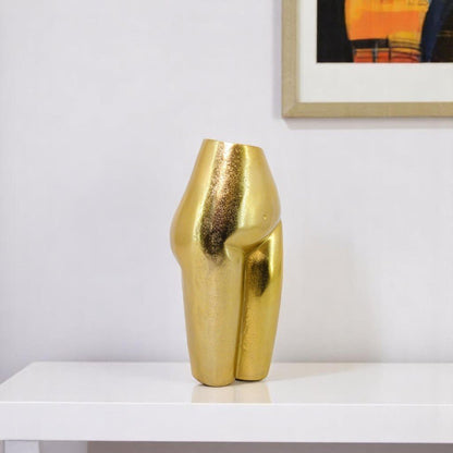 14" Gold Cast Aluminum Female Form Table Vase
