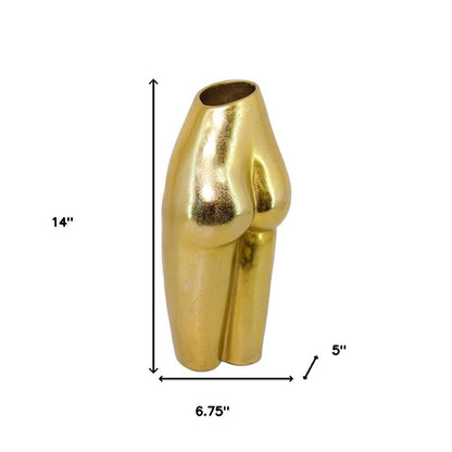 14" Gold Cast Aluminum Female Form Table Vase