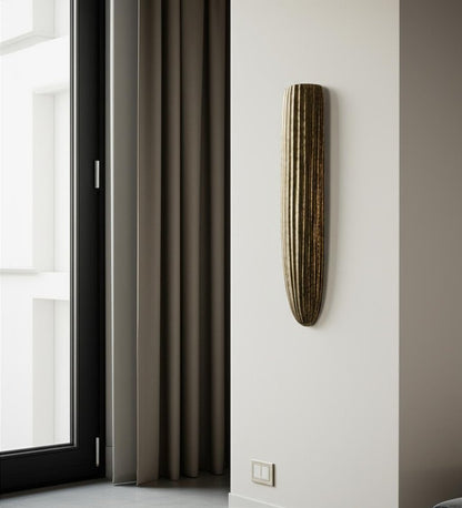 18" Antiqued Gold Ribbed Aluminum Wall Vase