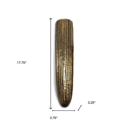 18" Antiqued Gold Ribbed Aluminum Wall Vase