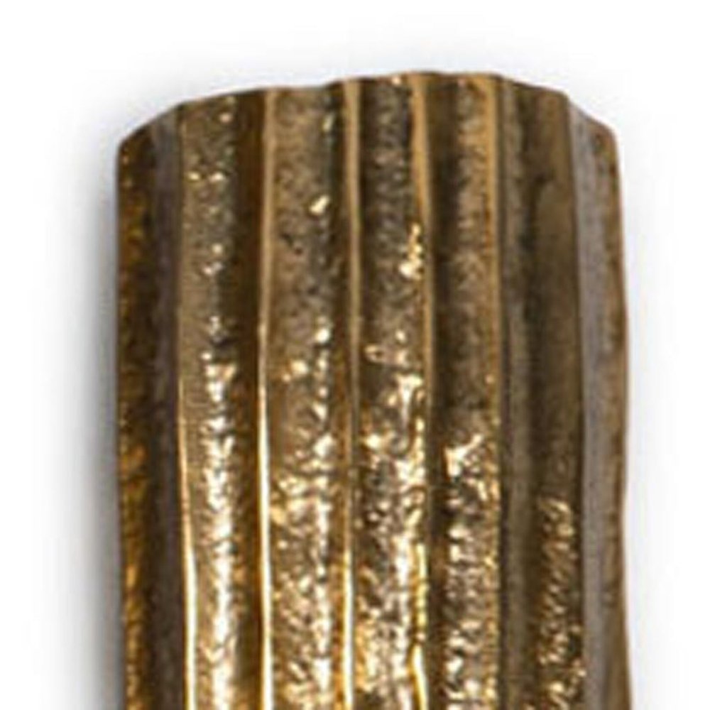 12" Antiqued Gold Ribbed Aluminum Wall Vase