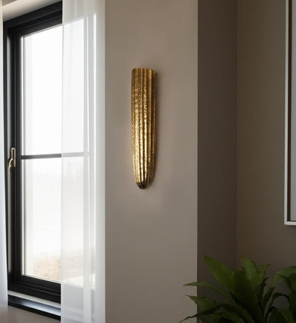 12" Antiqued Gold Ribbed Aluminum Wall Vase