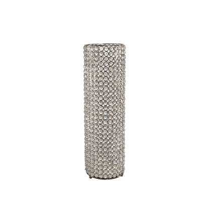 21" Clear And Silver Faux Crystal And Metal Table Vase