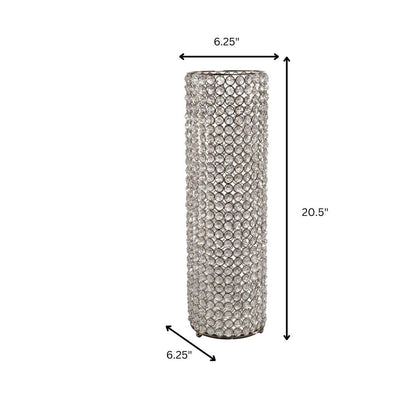 21" Clear And Silver Faux Crystal And Metal Table Vase