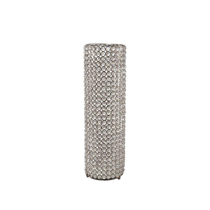 21" Clear And Silver Faux Crystal And Metal Table Vase
