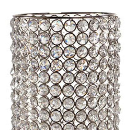 21" Clear And Silver Faux Crystal And Metal Table Vase