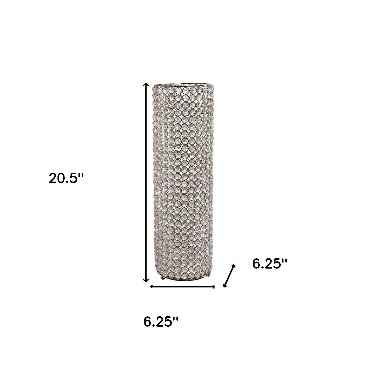 21" Clear And Silver Faux Crystal And Metal Table Vase