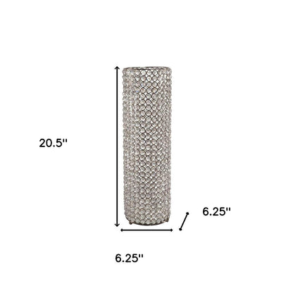 21" Clear And Silver Faux Crystal And Metal Table Vase