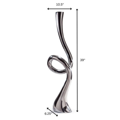 39" Silver Trumpet Aluminum Floor Vase