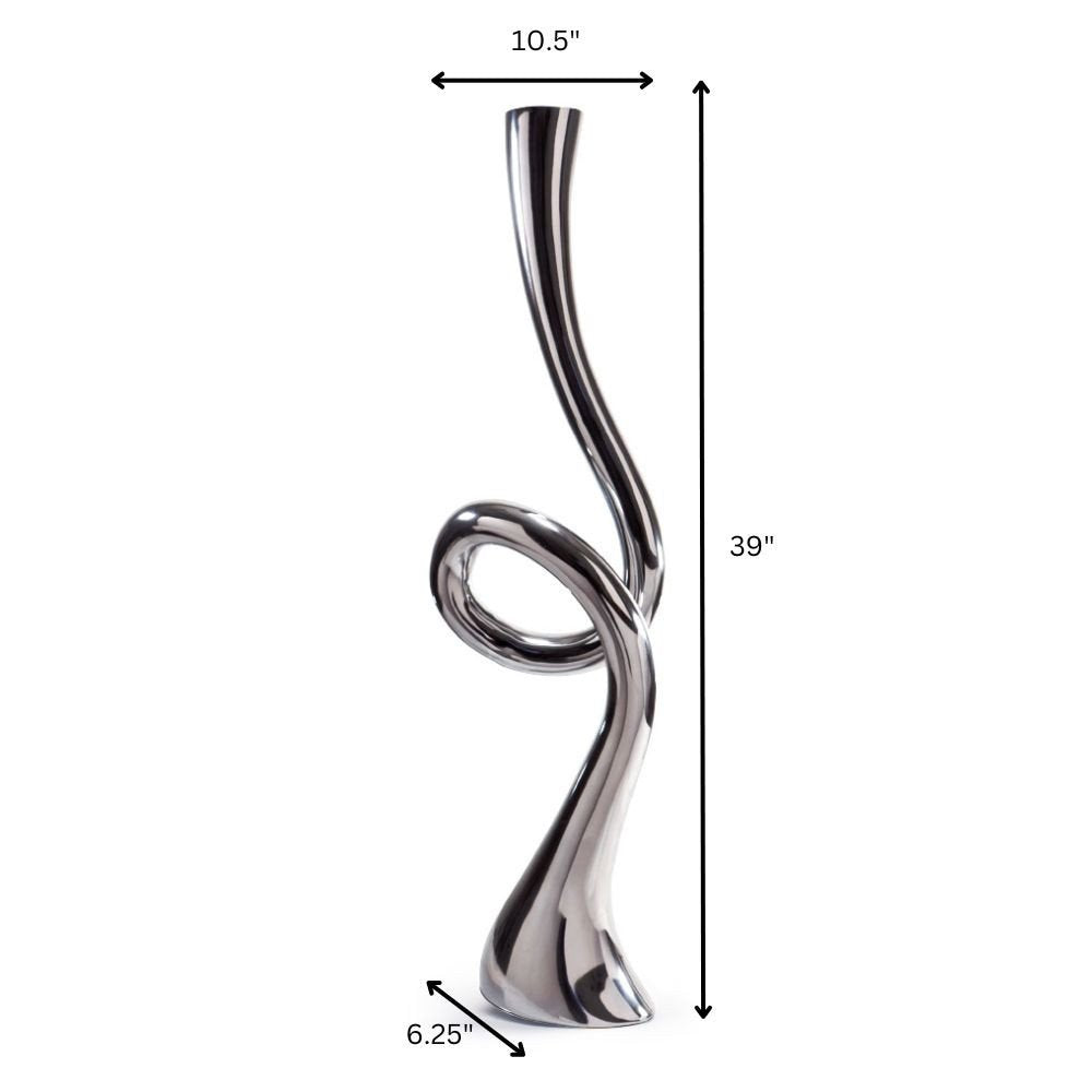 39" Silver Trumpet Aluminum Floor Vase