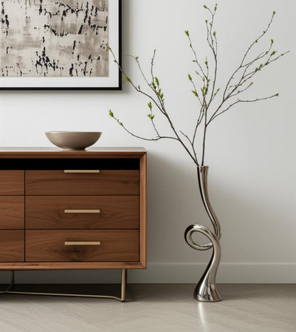 39" Silver Trumpet Aluminum Floor Vase