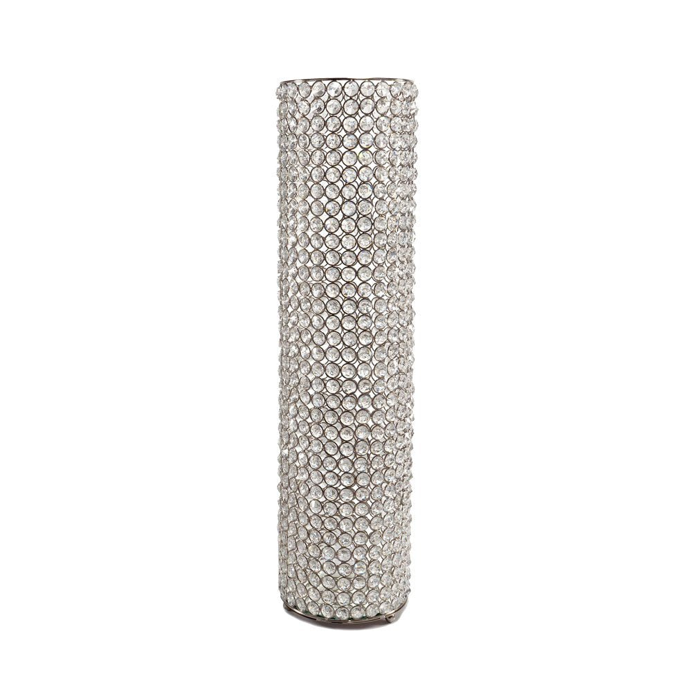 25" Clear And Silver Faux Crystal And Metal Table Vase