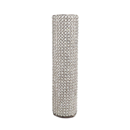 25" Clear And Silver Faux Crystal And Metal Table Vase