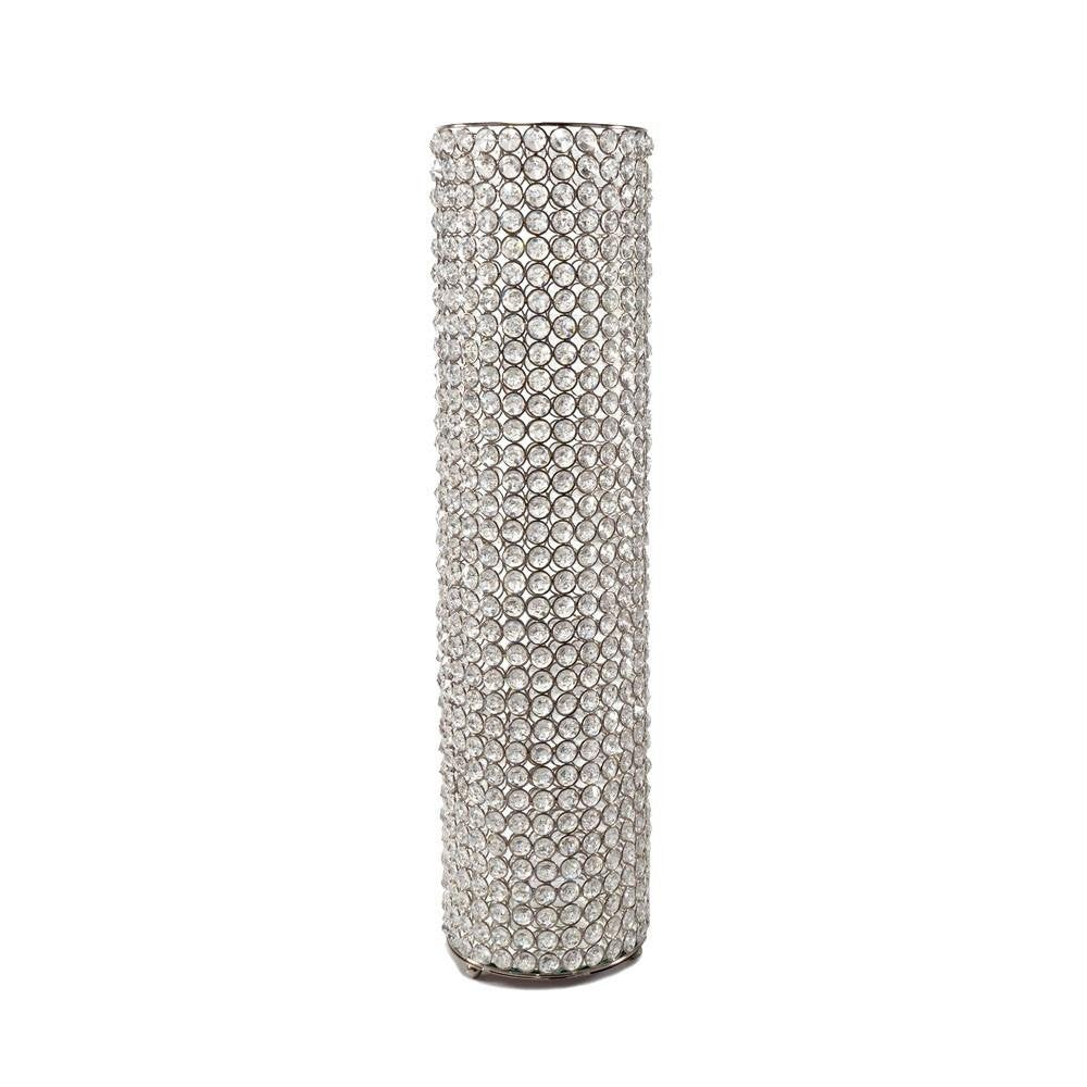 25" Clear And Silver Faux Crystal And Metal Table Vase