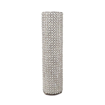 25" Clear And Silver Faux Crystal And Metal Table Vase