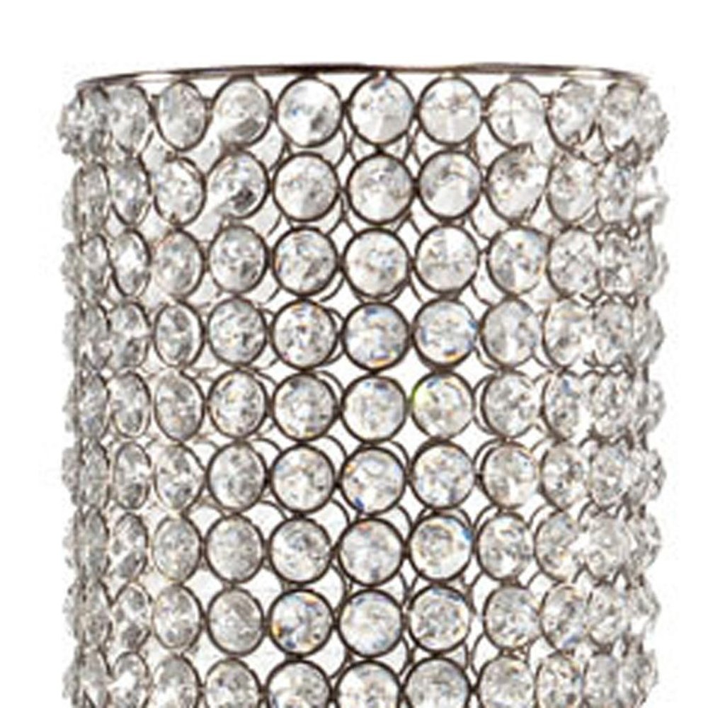 25" Clear And Silver Faux Crystal And Metal Table Vase