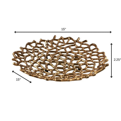 15" Gold Aluminum Coral Decorative Low Bowl