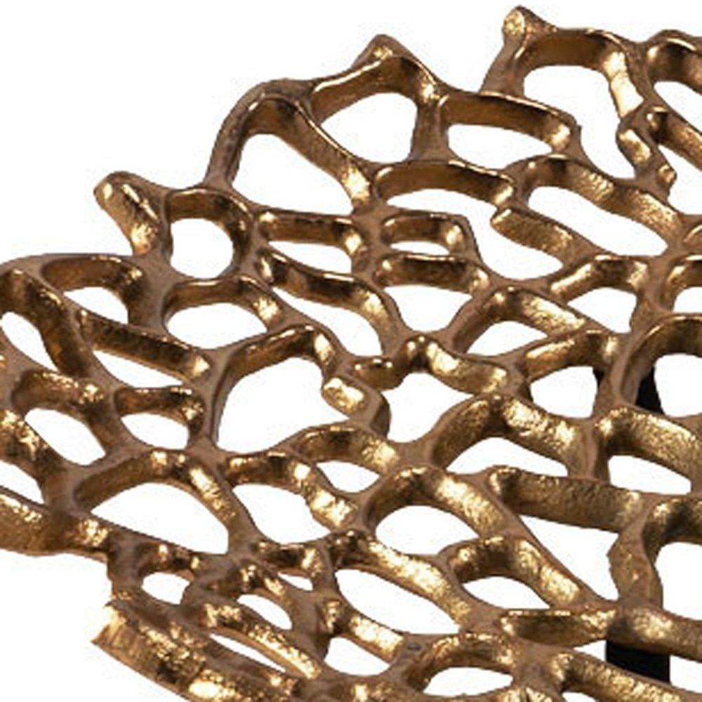 15" Gold Aluminum Coral Decorative Low Bowl