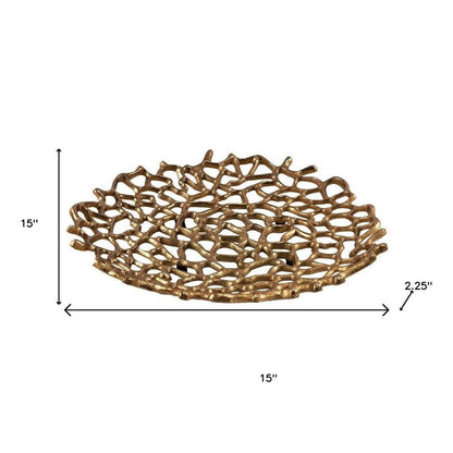 15" Gold Aluminum Coral Decorative Low Bowl