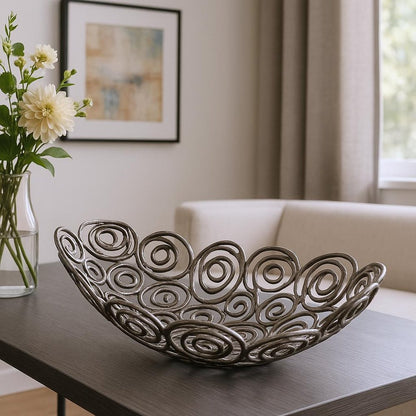 16" Gold Aluminum Abstract Circles Oval Decorative Bowl