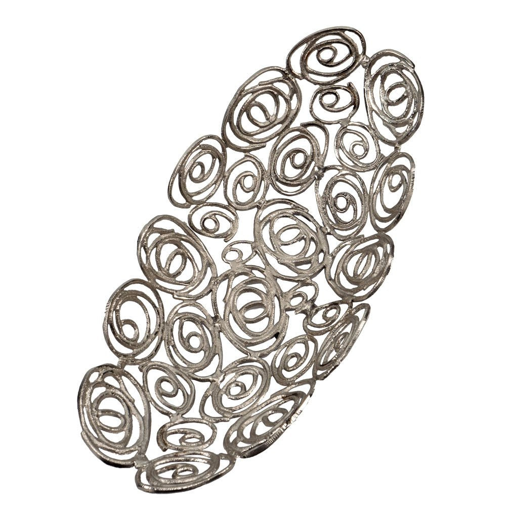 20" Silver Aluminum Abstract Circles Oval Decorative Bowl