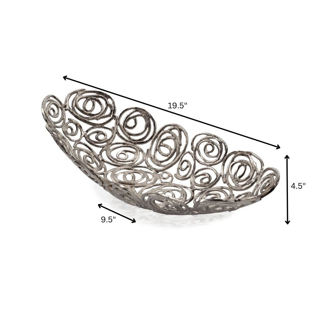 20" Gold Aluminum Abstract Circles Oval Decorative Bowl