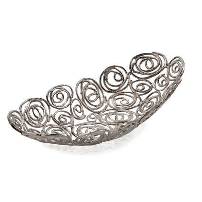 20" Silver Aluminum Abstract Circles Oval Decorative Bowl