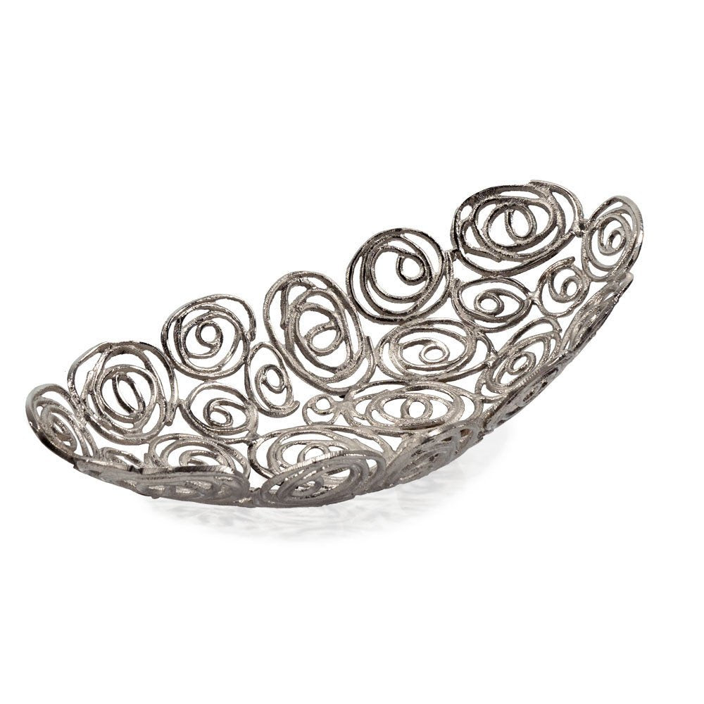 16" Gold Aluminum Abstract Circles Oval Decorative Bowl