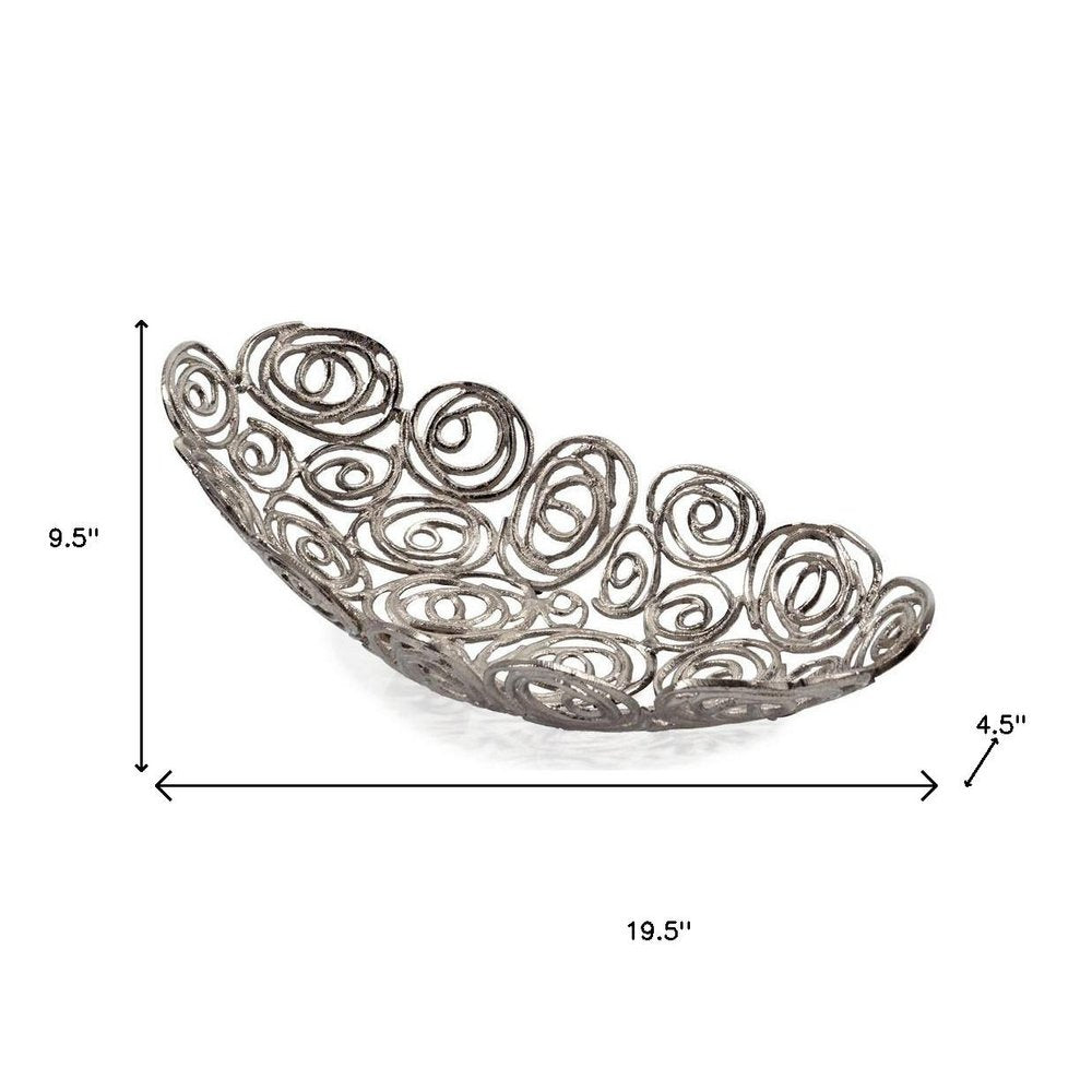 20" Silver Aluminum Abstract Circles Oval Decorative Bowl