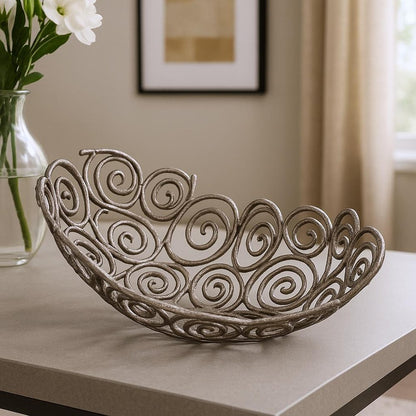 20" Gold Aluminum Abstract Circles Oval Decorative Bowl