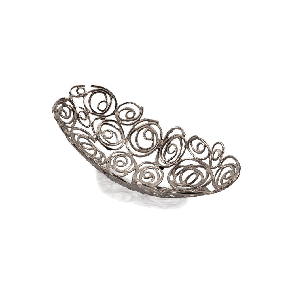 20" Silver Aluminum Abstract Circles Oval Decorative Bowl