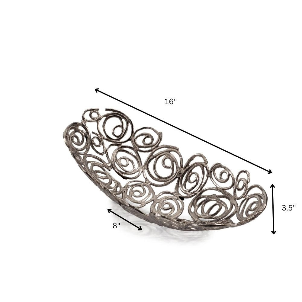 20" Gold Aluminum Abstract Circles Oval Decorative Bowl