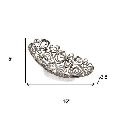 20" Silver Aluminum Abstract Circles Oval Decorative Bowl