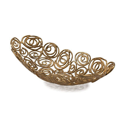 16" Gold Aluminum Abstract Circles Oval Decorative Bowl