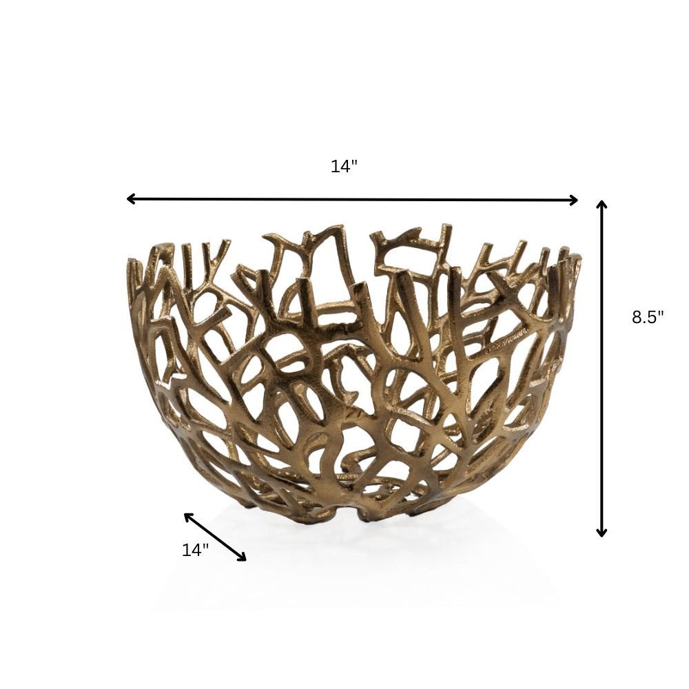 14" Gold Aluminum Asymmetrical Edge Round Centerpiece Bowl