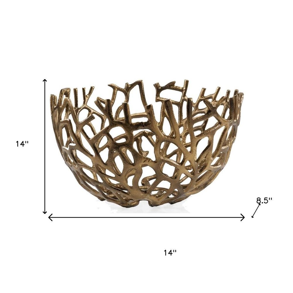 14" Gold Aluminum Asymmetrical Edge Round Centerpiece Bowl