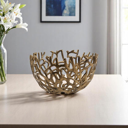 14" Gold Aluminum Asymmetrical Edge Round Centerpiece Bowl