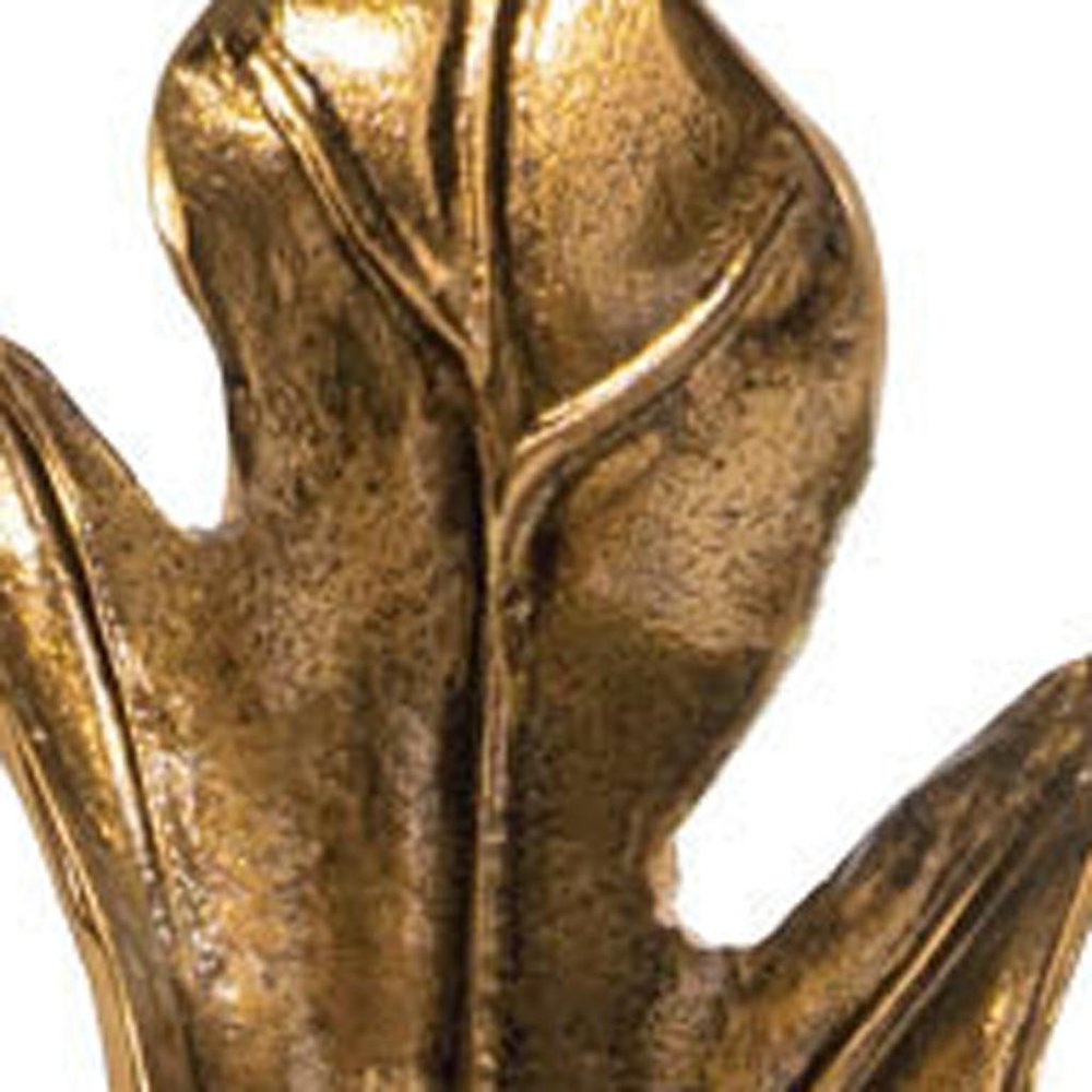 26" Antiqued Gold And White Aluminum And Marble Leaf Tabletop Sculpture