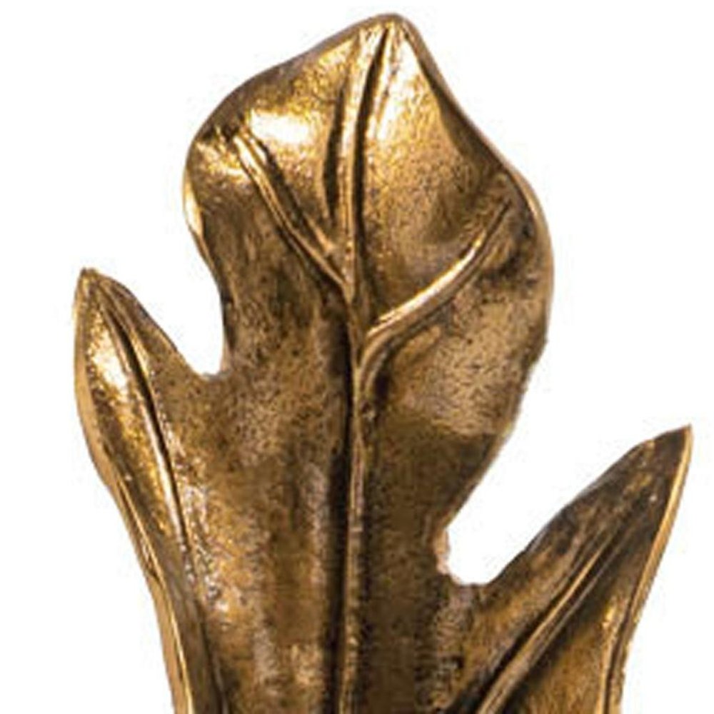26" Antiqued Gold And White Aluminum And Marble Leaf Tabletop Sculpture