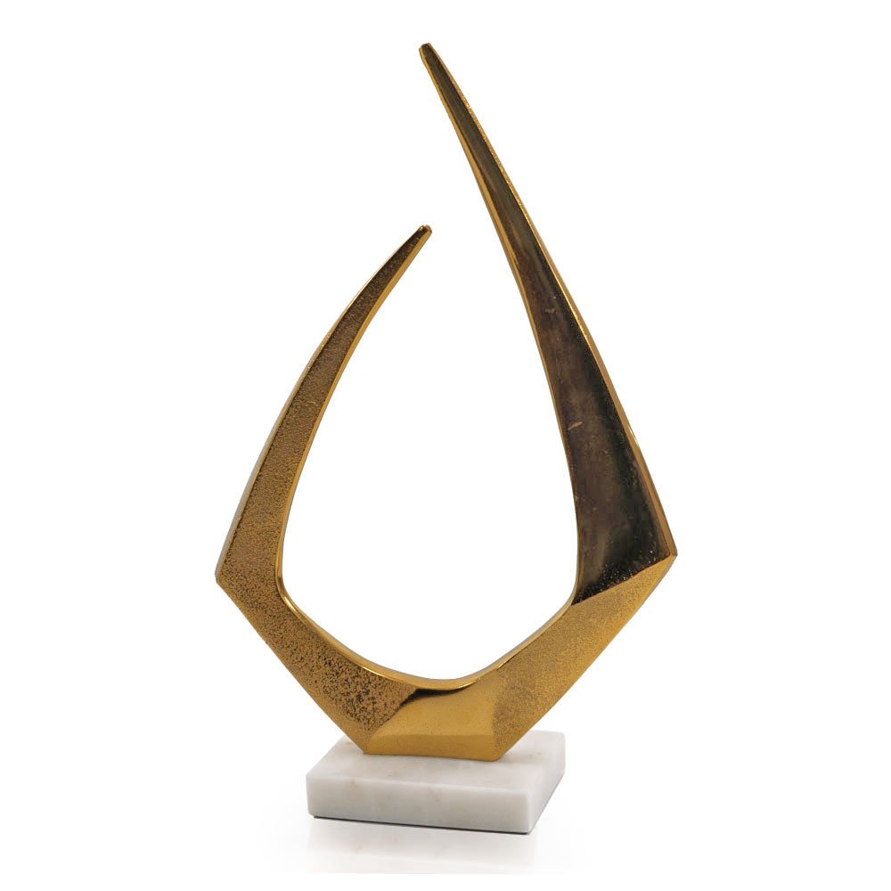 17" Gold And White Aluminum And Marble Abstract Tabletop Sculpture