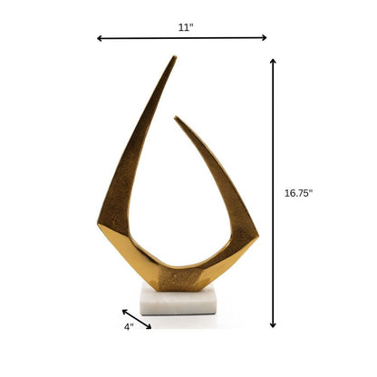 17" Gold And White Aluminum And Marble Abstract Tabletop Sculpture