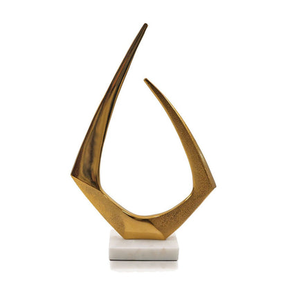 17" Gold And White Aluminum And Marble Abstract Tabletop Sculpture