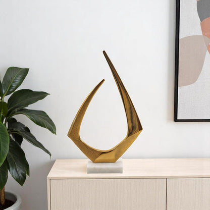 17" Gold And White Aluminum And Marble Abstract Tabletop Sculpture