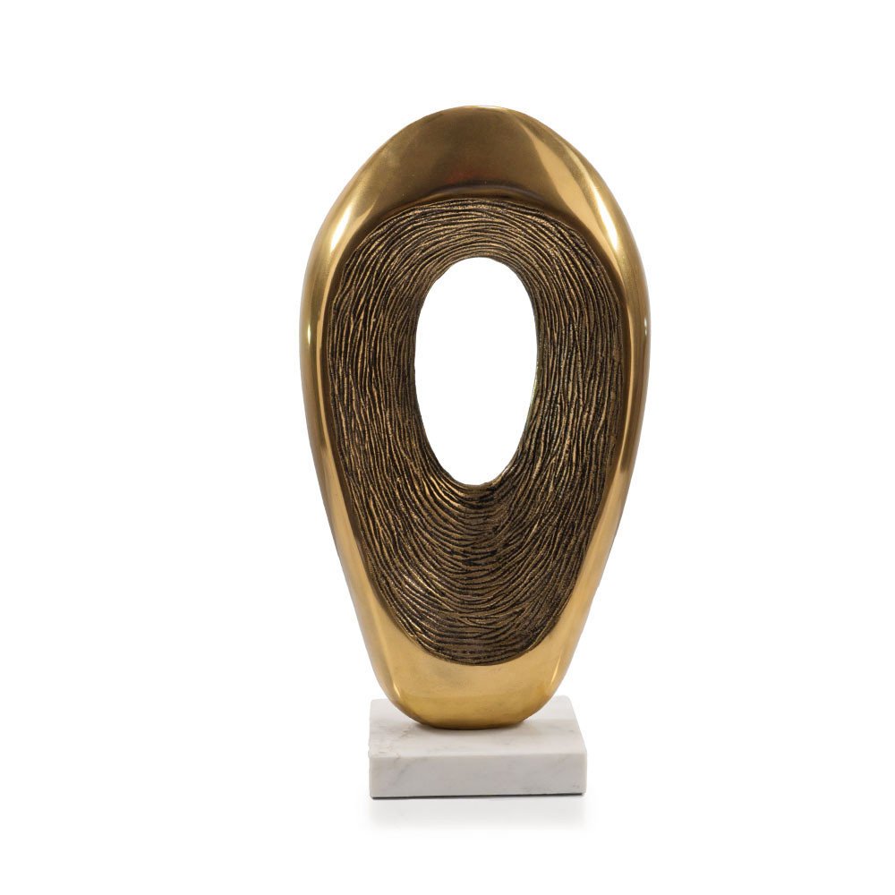 16" Gold And White Aluminum And Marble Abstract Tabletop Sculpture