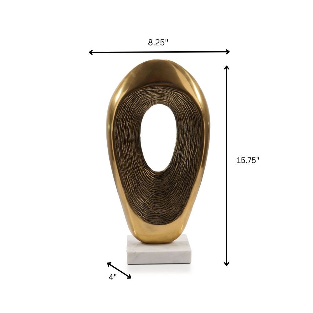 16" Gold And White Aluminum And Marble Abstract Tabletop Sculpture