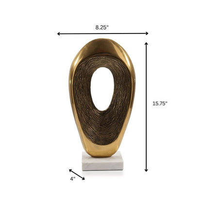 16" Gold And White Aluminum And Marble Abstract Tabletop Sculpture